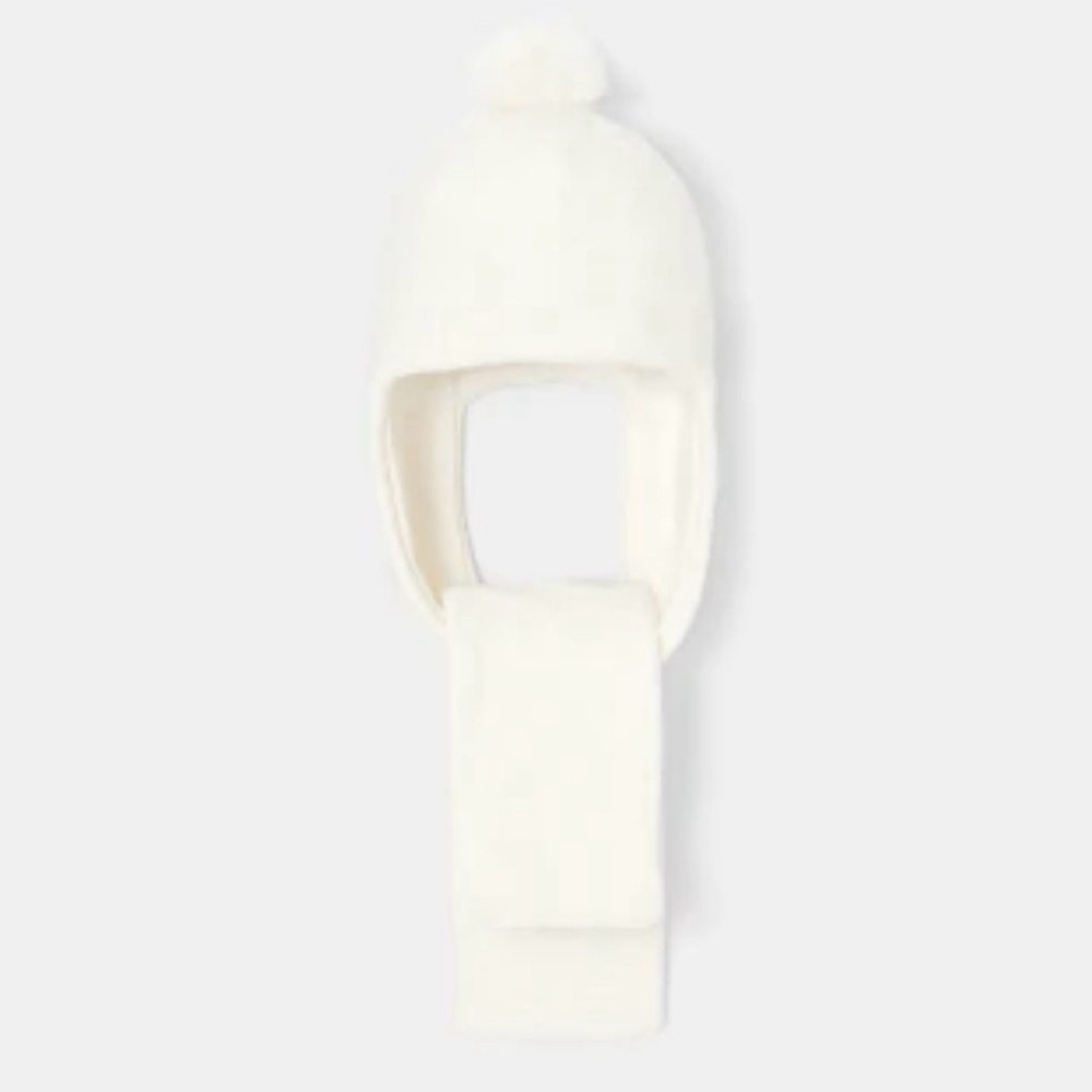 Jacadi Baby Girl Bertille Knit Soft White Scarf Hat with Pom Pom - Size 36M